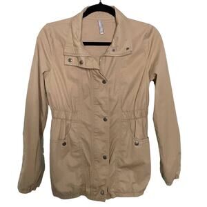 Old Navy Windbreaker Jacket Full Zip Snap Button Long Sleeve Pocket Beige Tan XS